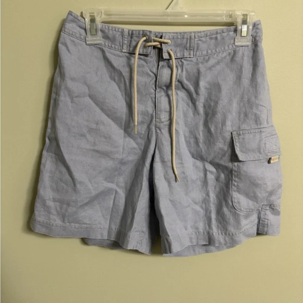 J. Jill Board Shorts 100% Linen Cargo Pockets Size 4 Light Blue Vintage